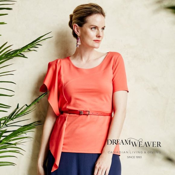 Asymmetrical Blousy Top | Coral | Rayon Bamboo - Picture 4 of 5